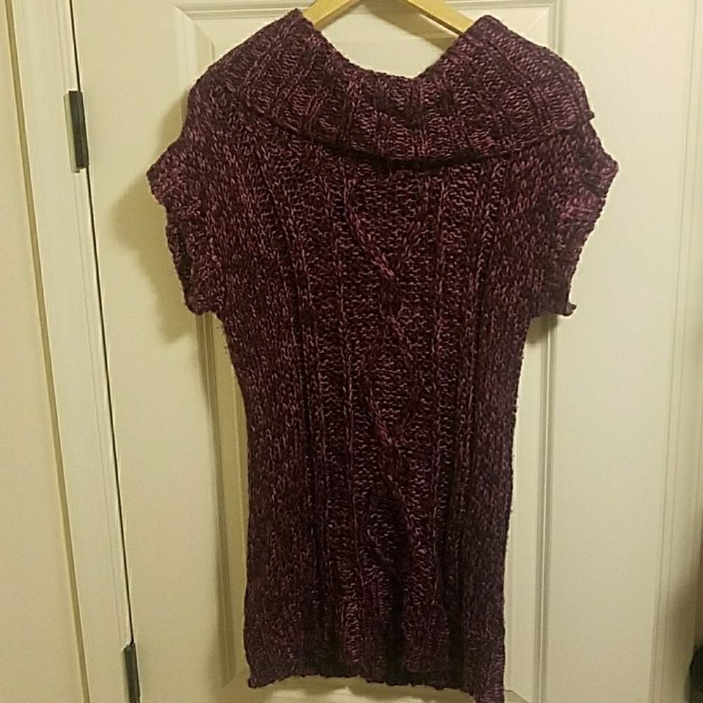 Purple cap sleeve knitted sweater with cowl neck